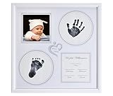 Baby Handabdruck und Fußabdruck Bilderrahmen Set in weiß, Abdruckset Made in Germany, besonderes Geschenk zur Geburt für Neugeborene, auch für Babyabdrücke von Zwillingen geeig