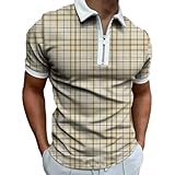 Herren Revers Plaid Farblich passendes T-Shirt Mode Kurzarm Täglich Lässig Nähen Reißverschluss Outdoor Basic Pullover Top M