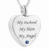 QWEV Ascheschmuck Edelstahl Urnen Kettenanhänger Asche Anhänger Mit Gravur Herz-Memorial Urn Halskette Feuerbestattung Asche Andenken Anhänger - Mein Mann, Mein Held, Mein Engel U