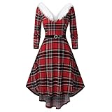 GFGHH Weihnachten Kleid Damen Sexy V-Ausschnitt Damen Party Elegant Weihnachtsmann Kostüm Samt Kleid Miss Schulterfreies Kleid Santa Claus Kostüm Langarm Weihnachtskleider Weihnachtsfrau Kleid Tunik