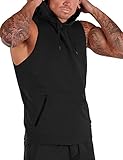 iWoo Herren Sport Kapuzenpullover ärmellos Kapuzenpullover Fitness Weste Muskelshirt Für Gym Trainieren Bodybuilding Unterhemden(Schwarz,L)