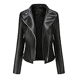 IFOUNDYOU Kunstpelzjacke Damen Übergangsjacke Lederlook Herbst Winter Motorradjacke Modern Große Größen Slim Windbreaker Basic Stehkragen Sweatjacke Leicht Outdoor Jacket mit Taschen Reiß