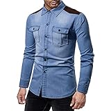 Jeanshemden Herren Herbst Winter Slim Fit Mit Taschen Jugend Herren Freizeithemden Urban Trend Mode Knopfleiste Herren Langarm Täglich Licht Casual All-Match Herren S