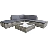 vidaXL Gartensofa 6-TLG. Poly Rattan Grau Sitzgruppe Lounge Gartenmöbel S