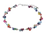 Adi Modeschmuck zarte Damenkette 'Leni', vielfältige Mischung aus Polaris, Acryl- und Glasperlen, verflochten auf 3 Fäden, handgefertigt in Berlin (Herbstlich bunt)
