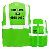 Warnweste mit Reißverschluss und Taschen * Druck auf Rücken + Front/Standard-Druck * Farbe & Größe: Neon Grün/Größe M * Aufdruck selbst gestalten * Bedruckt mit Design Foto Text Log