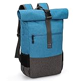 EverVanz Laptop-Rucksack, Damen & Herren Roll Top Wasserdichter Wanderrucksack, Leichtgewichtiger Freizeit-Rucksack, Stilvolle Schultasche mit USB-Ladeb