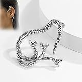 Simulation Stereo Snake Earrings, Snake Ear Cuff Gothic Punk Rock Popular Animal Snake, Wrap Stud Earring for Women Left Ear Silver Single (1PCS)