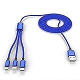 Multi 3 in 1 USB langes iPhone Ladekabel, 3M/10Ft Nylon geflochtenes Universal-Ladekabel USB C/Micro USB/Lightning Connector Adapter für Android/Apple/Samsung/LG/Pixel/Huawei/XiaoMi (Blau)