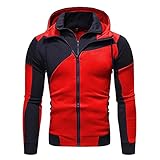 Hoodies für Herren, Farbblock, Patchwork, Pullover, Sport, Athletik, Hoodie, einfarbig, langärmelig, einfarbig, Oversize Sweatshirts für Herren, Rot8, XXXL