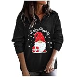 Overdose Damen Tunika Freizeit Merry Christmas Xmas Langarmshirt Blusen Herbst Tee Pullover Einfarbig Weihnachtsdruck Umlegekragen Tops Hemd Oberteile 1/4 Reiß