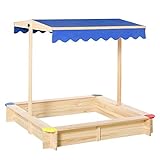 Outsunny Sandkasten Sandkiste Tannenholz Bodenloses Design mit absenkbarem und schwenkbarem Dach Kurbeldach 120 x 120 x 120 cm N