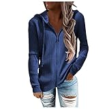 Chaconka Damen-Hoodie, Cardigan, lässig, Kapuzen-Sweatshirt, langärmlig, für Damen, mit Kordelzug und Reißverschluss, einfarbig, Kapuzenjacke für Damen, Zippel, Casual, blau, 38