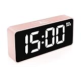 HOMVILLA Digitaler Wecker, 4,6' LED-Display-Uhren mit Sprachsteuerung Funktion, USB Ladeanschluss, Snooze, 25 Weckerlieder, Speicher Batterie, 3 Helligkeit und Lautstärke Regelbar, 12/24 HR (Rosa)