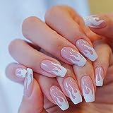 Sethexy Glänzend Ballerina Falscher Nagel Mittel Sarg Falsche Fingernägel nRosa Nägel Zum Aufklebenmit Kleber 24St Feuer Acryl Drücken Sie auf Nagelspitzen für Frauen und M