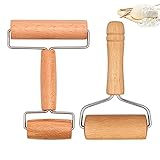 Xhuidz Nudelholz,Teigroller T-Form und H-Form Pizzaroller Teigroller Rollstab aus Holz Kuchenblechroller Holzwaren für Backen Backzubehör Fondant Pizza Kuchen Nudelteig und Mürbeteig (2 Pcs)