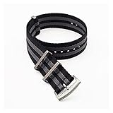 Wtaikui Stor Premium-Qualität Heringbone 20mm 22mm Sicherheitsgurt Uhrband Nylon NATO Strap Fit für 007 James Bond Military Striped Ersatzuhr ( Band Color : Black Gray (Bond) , Band Width : 22mm )