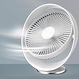 RATEL leiser USB Ventilator Weiß, 8 Zoll 2000mAh wiederaufladbarer Kleiner Tischventilator, 60° Drehwinkel 3 Geschwindigkeitsstufen, für das Büro/Freien/Schlafzimmer, USB Kab