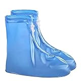 HTGUDE Wasserdichte Schuhüberzug, 1 Paar, wasserdichte Schutzschuhe, Stiefel-Überzug, Unisex, Reißverschluss, Regen-Überzieher, rutschfest, Regen-Schuh-Überzüge für Regen (Farbe: Blau, Größe: XXL)