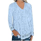 XUNN Damen Tops Langarmshirt Mode Langarm V-Ausschnitt Einfarbig Freizeit Bluse Spitze Lose Lässiges Doppellagige Anti-Permeabilität Ob