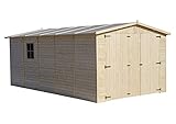TIMBELA Holzgarage - Abstellraum mit Fenstern - H222x516x324 cm/15 m² Shiplap-Schuppen aus Naturholz - Gartenwerkstatt - Auto- und Geräteschuppen M101
