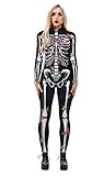 URVIP Frauen Halloween Cosplay Kostüm Lustige Skelett Bodysuit Langärmel Skinny Catsuit Jumpsuit BAX-105 XL