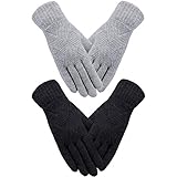 SATINIOR 2 Paare Damen Winter Handschuhe Stricken Touchscreen Handschuhe Vollfinger Touchscreen Handschuhe Zweischichtig Elastisch Gefütterte Handschuhe für Damen bei Kaltem W