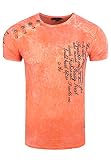 Rusty Neal Herren T-Shirt Oxid Washed Vintage 'ORIGINAL NOS' Tshirt Herren-T-Shirt Knopfleiste Rundhals Stretch 195, Farbe:Orange, Größe S-3XL:3XL