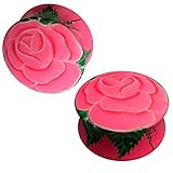 Chic-Net Holz Plug Tunnel Ohrschmuck Teakholz Ohrstecker Ohrringe Rose Blume rosa grün Expander 12