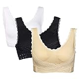Frauen Front Row Cross BH 2/3/4 Pack Atmungsaktive Spitze BH Bequemer BH Body für Yoga Physisches Training Gr. Large, Schwarz+Weiß+H