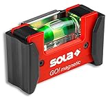 Sola GO! magnetic CLIP - Mini-Wasserwaage magnetisch aus glasfaserverstärktem Kunststoff - Magnet-Wasserwaage klein mit V-Nut für Rohre - kleine Pocket-Wasserwaage magnetisch - mit Gürtelk