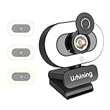 Ushining Webcam mit Ringlicht, 1080P Webcam mit Abdeckung, Plug & Play Facecam, Webcam mit Mikrofon für Streaming, Konferenz, Online Unterricht, Spiele, Kompatibel mit Windows/Linux/Android/Mac OS