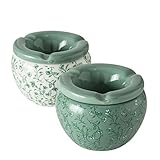 2er Set Windaschenbecher Sturmaschenbecher Windascher Aschenbecher weiß grün Blumenranken florales Muster sortiert 8x10cm aus Keramik