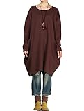 Vogstyle Damen 2017 Neue Langärmelige Tunika Tops mit Zwei Seite große Taschen Kleid Kaffee L