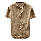 Yowablo Herren Shirt Kurzarm Top Bluse Fashion Summer Button Kurzarm aus Leinen und Baumwolle (3XL,34Khaki)