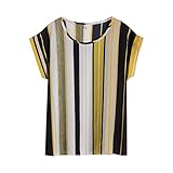 Damen Blusen Herbst Elegant Gemustert Kurzarm T-Shirt Blumenmuster Hemd Tops Rundhals Tshirt Vintage Bedrucktes Top Oberteile Streetwear Short Slim Fit B