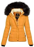 Navahoo Damen Winter Steppjacke Jacke mit abnehmbarem Fellkragen B355 [B355-Miamor-Gelb-Gr.M]