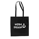 Baumwolltasche Jutebeutel - Moin Digga, schwarz-w