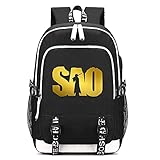 ZZGOO-LL Doppelreißverschluss Gold Sword Art Online Kirito/Yuuki Asuna Anime Cosplay Bookbag College Bag Rucksack Schultasche USB B-Black