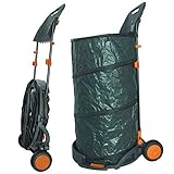 Agora-Tec® Laubsack/Gartensack 160l selbstaufstellend fahrbar mit Rädern und faltbahr inkl. Halterung für Laubbesen und B