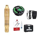 Dragonhawk Atom Rotary Tattoo Pen Machine Professional Tattoo Leistungsstarker Stift Permanent Make-up Tattoo Maschine mit 10 Patronen, Netzteil, Rot, Box (Gold)