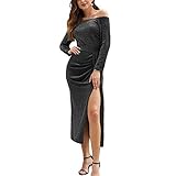 ZzheHou Frauen Abendkleid Mittellange Kleid Sexy Off-Schulter Kurze Ärmel Rock mit hohen Hüfte schwingt Split-Flash-Kleid (Farbe : Grau, Size : XL)