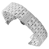 WNFYES Fünf Perlen Edelstahl Fester universeller Flacher Kopf mit gekrümmtem Riemenarmband Uhrenarmbänder (Color : Silver, Size : 20mm)