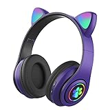 Ocobetom Gaming-Headset, Stereo-Gaming-Headset Niedlicher Katzenohr-Kopfhörer mit Noise Cancelling-Mikrofon LED-Licht, Bluetooth 5.0 Wireless Gaming Headset PC-Headset für Kinder Erw