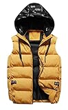 GIBZ Daunenwesten für Männer Leichte winddichte Jacke mit durchgehendem Reißverschluss für Erwachsene Weiche Winter-Daunenweste Outdoor-Arbeit mit Kapuze Mantel, Gelb, XL