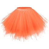 GirstunmBrand Damen 50er Vintage Tüllrock Petticoat Mehrfarbig Bubble Tanzkleid Rock Orange-S/M