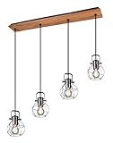 Trio Leuchten Pendelleuchte Madras 305300488, Metall silberfarbig antik, Holz, exklusiv 4x E27