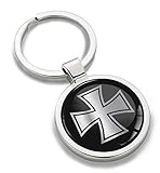 Biomar Labs® Schlüsselanhänger Metall Keyring Autoschlüssel mit Geschenkbox Geschenk Metall-Schlüsselanhänger Schlüsselbund Edelstahl Iron Cross Silber Eisernes Kreuz, KK 280