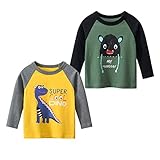 Tyidalin 2er Pack Jungen Langarmshirt T Shirt Sweatshirt Bedrucktes Baumwolle Oberteil 1-7 Jahre, Farbe A, 86-92 (Etikette 90)