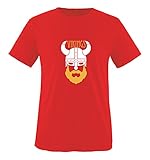 Comedy Shirts - Vikings Helm mit Bart - Mädchen T-Shirt - Rot/Weiss-Gelb Gr. 110/116